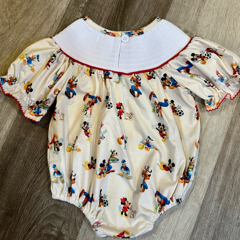 New   Smocked Mickey Romper - Picture 2 of 3